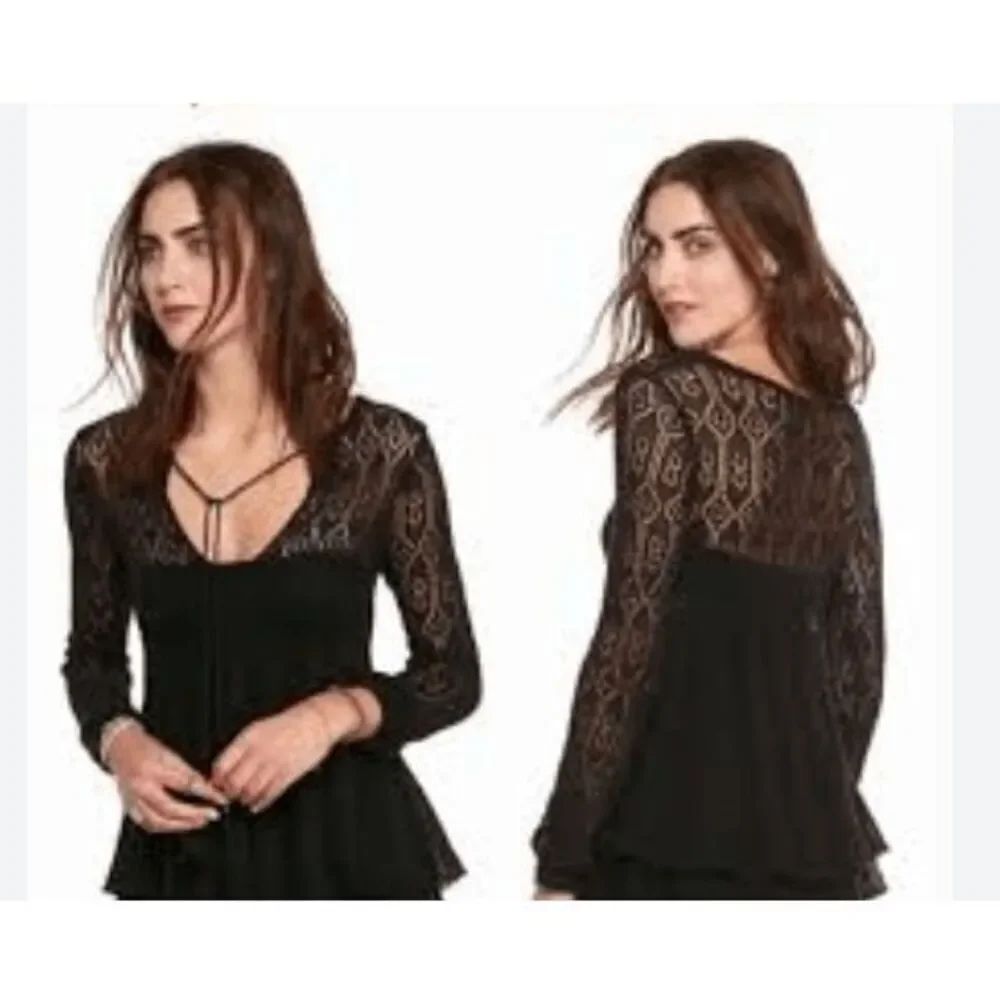 Free People Angel Days Crochet Boho Black Cardigan Size Medium